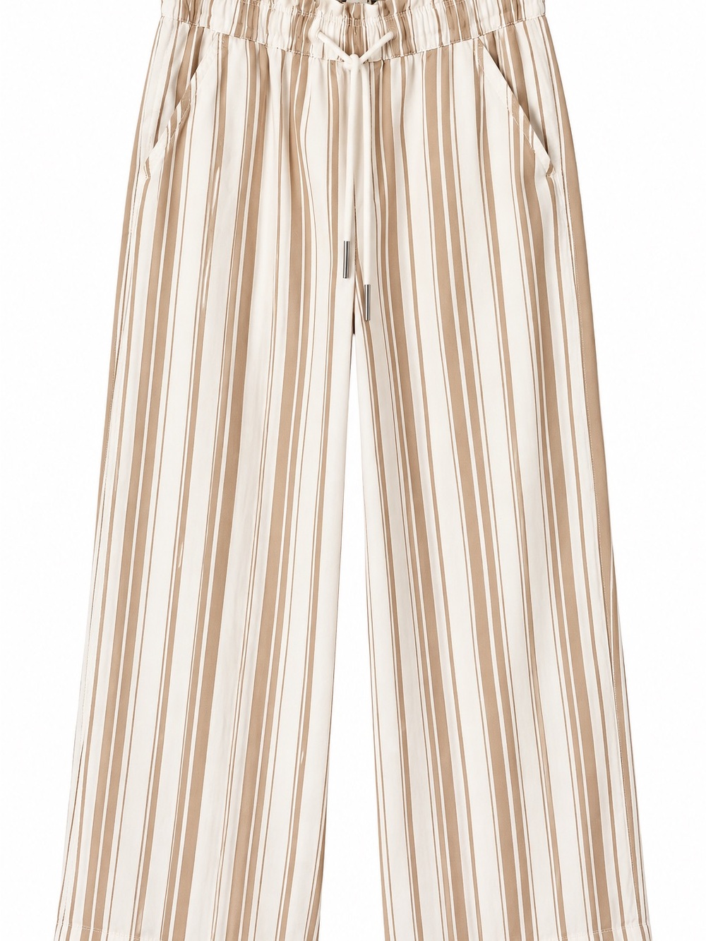 LOFT Striped Pull On Pants XS Cream Tan Drawstring Wide Leg Coastal
